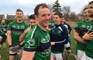 Arron Moore celebrates after Dunedin Connollys win the British Championship