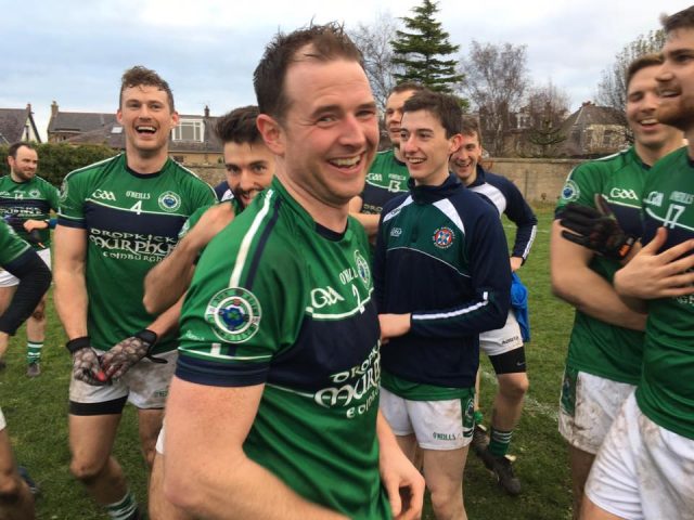 Arron Moore celebrates after Dunedin Connollys win the British Championship