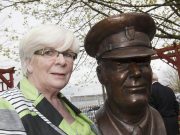 Sheila Stack wife of the late Chief Officer Brian Stack with the bronze bust after being unveiled at the Prison Service College, Portlaoise by Minister for Justice Equality and Defence Alan Shatter TD. Picture: Alf Harvey/hrphoto.ie