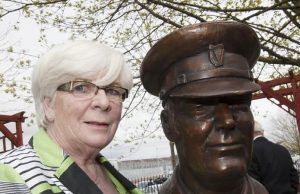 Sheila Stack wife of the late Chief Officer Brian Stack with the bronze bust after being unveiled at the Prison Service College, Portlaoise by Minister for Justice Equality and Defence Alan Shatter TD. Picture: Alf Harvey/hrphoto.ie