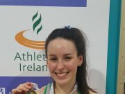 Sarah Buggy pictured after collecting her gold medal on Sunday