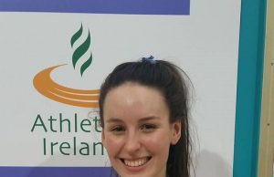 Sarah Buggy pictured after collecting her gold medal on Sunday