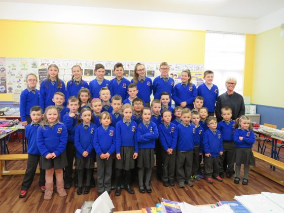 All 33 pupils in The Swan NS with Moya Doherty