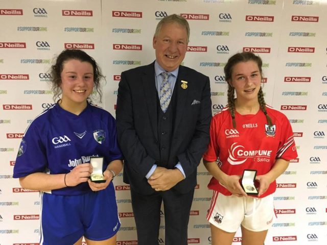 Molly O'Connor, left, with her winners medal after the All-Ireland U-17 handball final yesterday