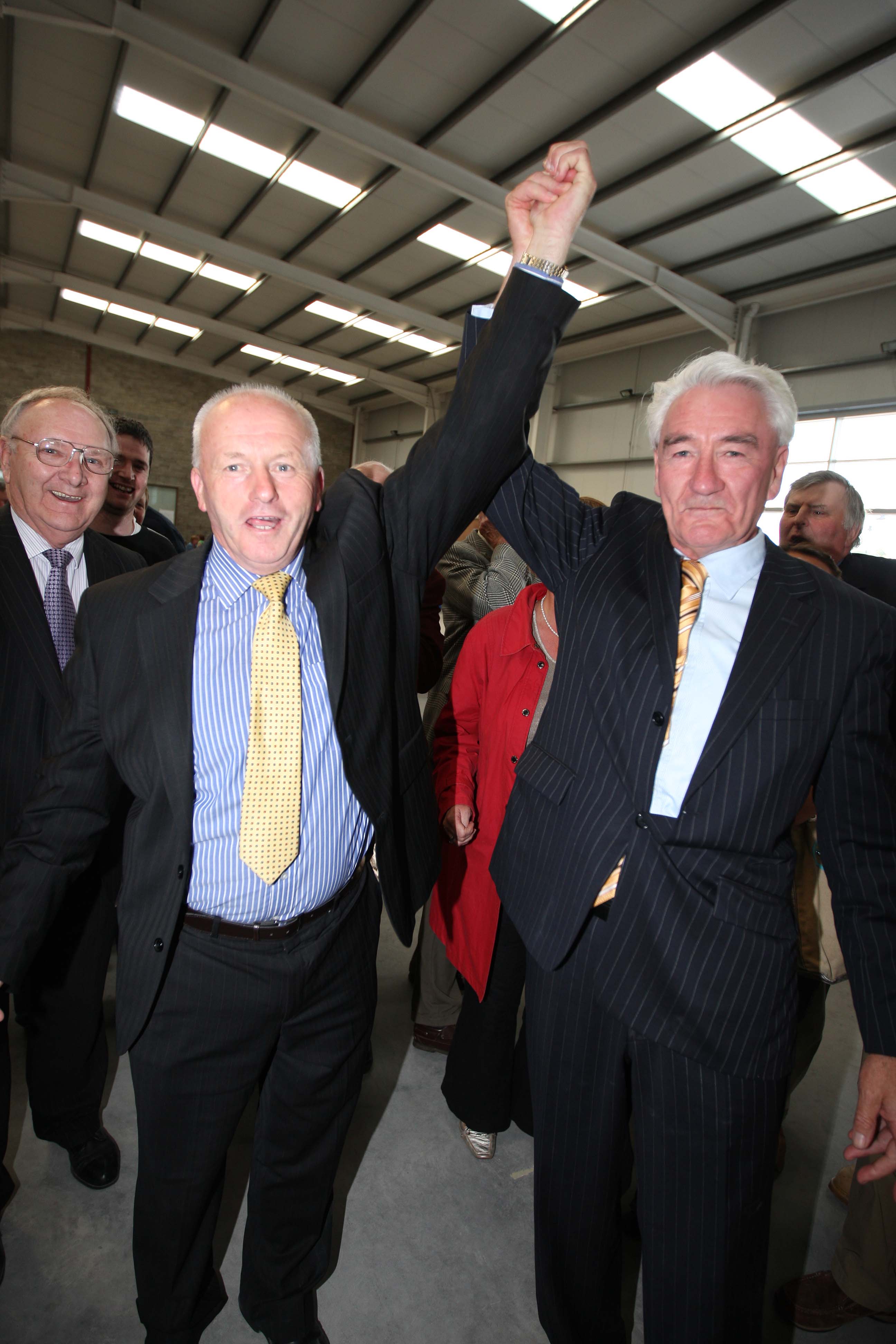 Fine Gael colleagues Tom Mulhall and James Deegan celebrate at the 2009 Local Election count