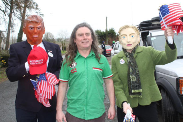 Stradbally legend Austin Watt Clancy joined by Donald Trump and Hillary Clinton at the parade this morning