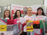Ellen McWey, Arianna Mezzepelle, Ruth Bergin and Megan Walsh from Heywood CS with their product - a sensory blanket for people suffering from dementia or other sensory products. Their mini company is called SenseAbility. They were the outright winners at the Laois Student Enterprise Programme in Portlaoise this afternoon