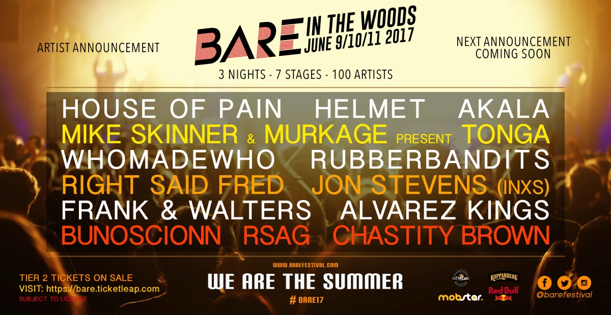 Updated line up for Bare in the Woods