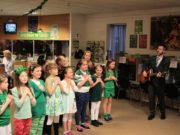 A group from Gaelscoil Phortlaoise with their teacher Muinteoir Dominic at a recent Irish night in Portlaoise library