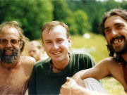 A young looking John Whelan with some of the Rainbow People in the Slieve Bloom mountains in 1993