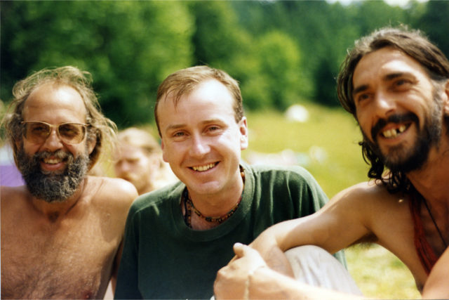 A young looking John Whelan with some of the Rainbow People in the Slieve Bloom mountains in 1993