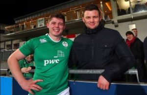 Sean Masterson with his brother Eoghan after Sean's first Ireland U-20 cap against France earlier this month