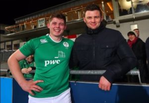 Sean Masterson with his brother Eoghan after Sean's first Ireland U-20 cap against France earlier this month