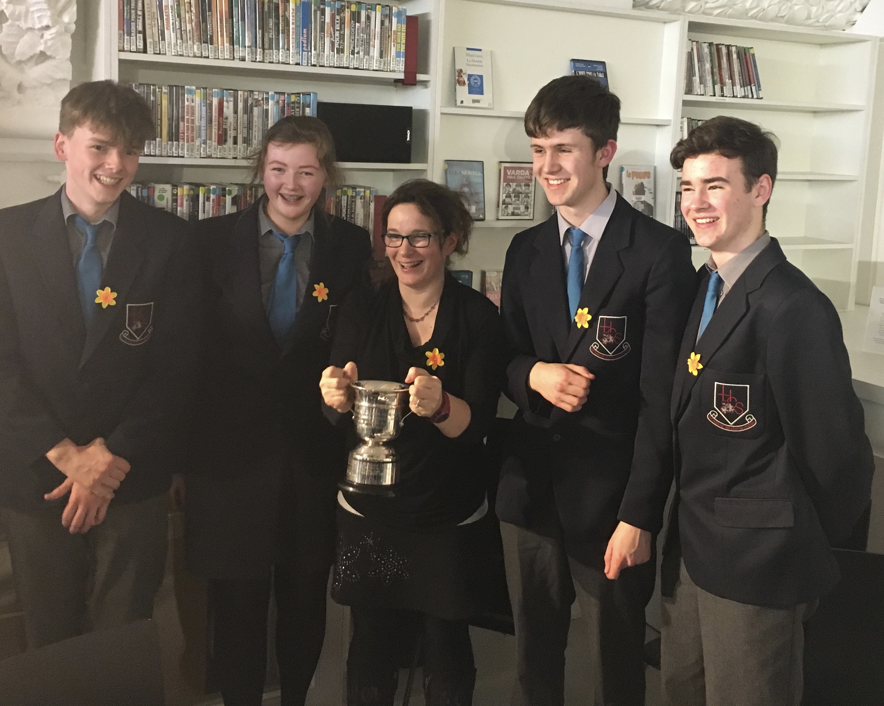 The Heywood CS team with teacher Ms Olive Guest who won the All-Ireland French Debating title