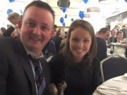 Portarlington referee Clive Wardrop with his wife Anne-Marie receiving his referee of the year award