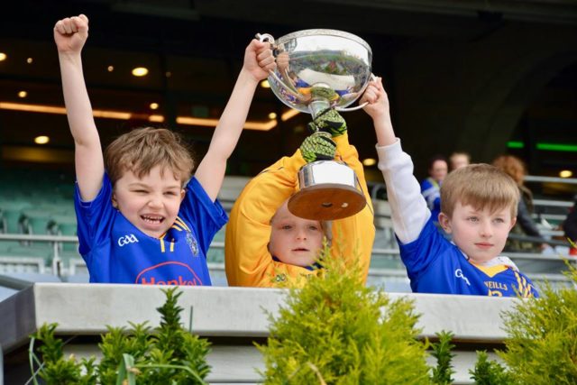 Annanough team members raise the cup after a great day at the GAA Go Games in Croke Park