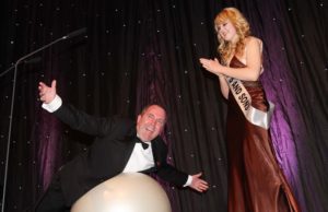Brendan Hennessy was put through his paces by fitness instructor Rachel Fawsitt at the Laois Rose selection night in the Portlaoise Heritage Hotel. Picture: Alf Harvey.