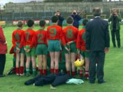 Behind the scenes, Castlecuffe N.S. line up for the cameras at the Cumann Na mBunscoil hurling and camogie finals at O'Moore Park some years ago