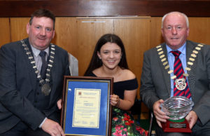 Nicole with Clr. Eddie Fitzpatrick, Cathaoirleach, Offaly and Clr. Tom Mulhall, Cathaoirleach, Laois