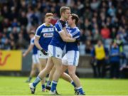 Paul Kingston celebrates with Pádraig McMahon after the first Laois goal