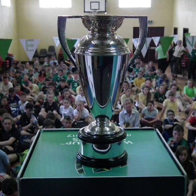 The Women's Rugby World Cup trophy in Killeen NS last week