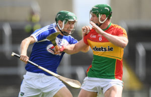 Sean Downey is tackled by David English of Carlow in todays game