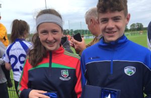 Orla Hennessy and Oisin Hooney pictured together after their success in John West National Feile Skills Competition