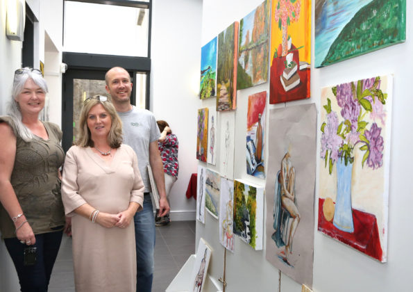 Pauline Conroy, Bridie Keenan ( Arts Office ) and Mark Kelly, pictured at the Launch of an Exhibition of Work from " Painting, and Drawing in Light , Mood and Movement " at Laois Arthouse, Stradbally