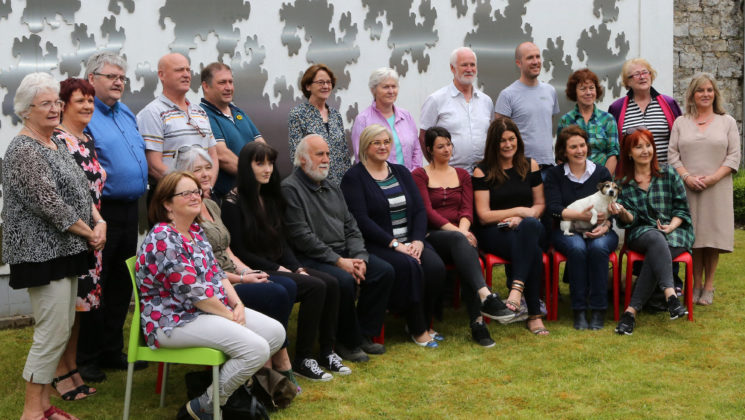 Muireann ni Chonaill ( Arts Officer, Laois Co. Council ), Clr. Tom Mulhall ( Cathaoirleach, Laois Co. Council) and Artist- John Keating , pictured with participants