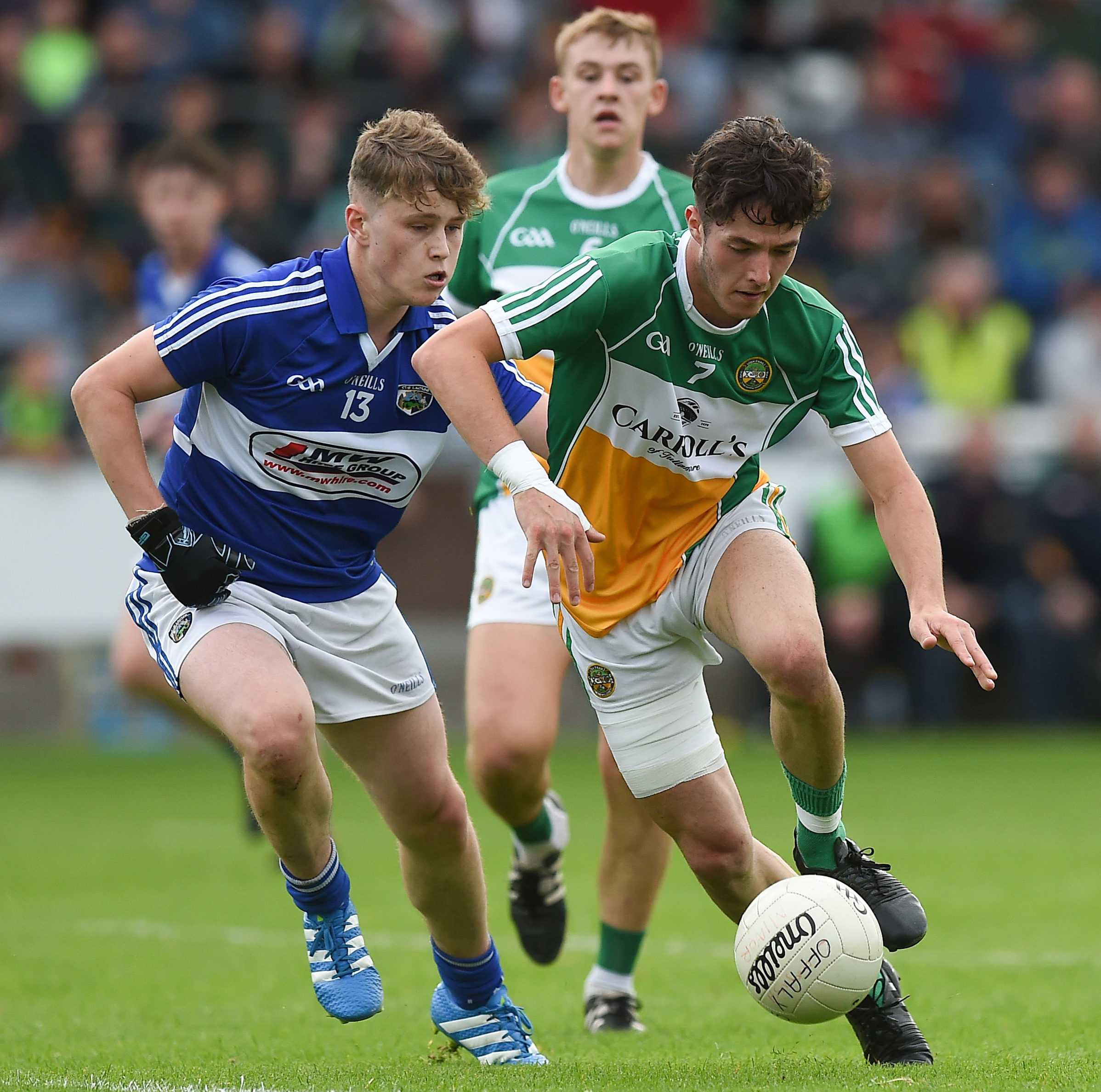 Johnny Kelly in action for Laois during the Leinster Football Minor Championship Semi-Final match between Laois and Offaly