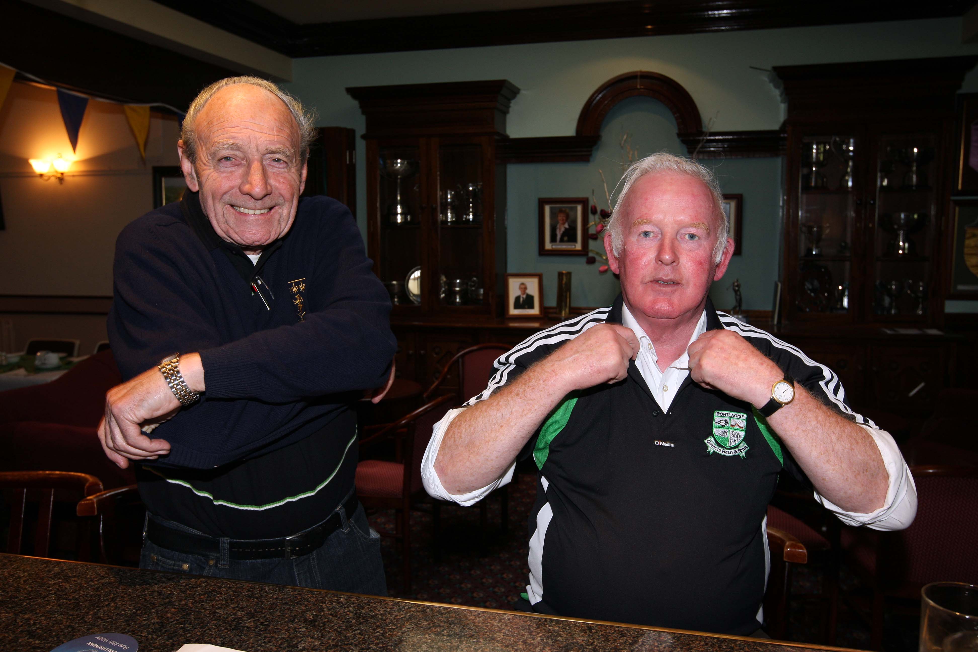 Phil O'Keeffe and Jazz Reilly show off their club colours at The Heath Golf Club for the Portlaoise GAA Golf Classic.