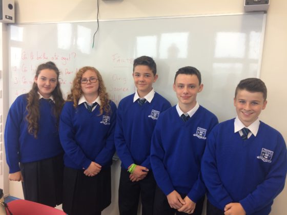 Students at Dunamase College on their first day in the new school
