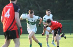 Portlaoise midfielder Paddy Downey in action in the Laois IFC quarter-final replay against The Rock