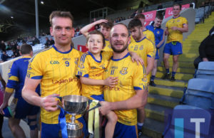 Noel Garvan and Tom Kelly with the Laois JFC trophy on Saturday evening