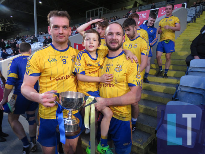 Noel Garvan and Tom Kelly with the Laois JFC trophy on Saturday evening