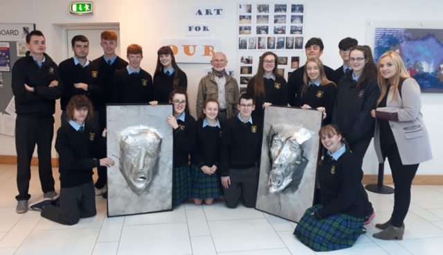 Members of Clonaslee College with local artist