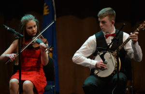The Borris/Kilcotton entry, representing Laois and Leinster, competing in the Ceol Uirlise competition in the Scór na nÓg Final 2017 at Waterfront Hotel in Belfast