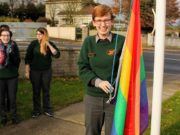 Prefect Amy Wall with the rainbow flag at St Fergals College Rathdowney
