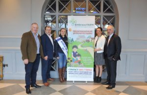 Pictured at the Embrace Farm Accident Survivors Conference in Portlaoise-on November 25 were Francie O’Gorman, Ballinakill, Chairman Laois IFA, James Healy, National President of Macra Na Feirme, Emma Birchall, Queen of the Land with Brian and Norma Rohan, Mountrath, Co. Laois, founders of Embrace Farm
