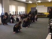 A shot of the Scoil Chriost Ri TY girls who are practicing for their for their musical