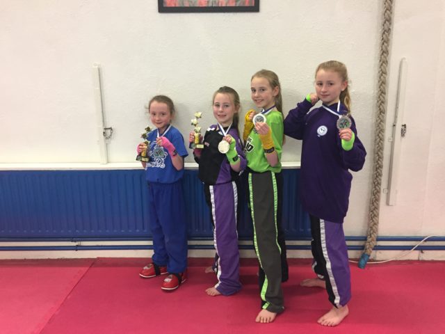 Caitlin Knight Champion, Hannah Reinhardt Champion, Ciara McPartlan 2nd place, Amelia Reinhardt 2nd place - winners for Laois Martial Arts