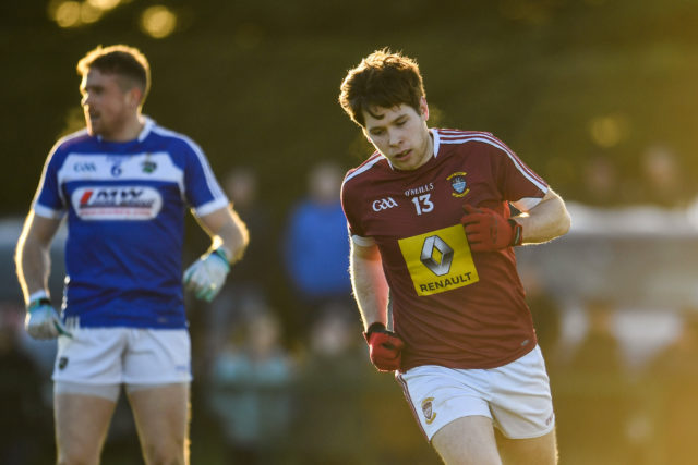 Callum McCormack of Westmeath celebrates after scoring his sides second goal during the Bord na Mona O'Byrne Cup