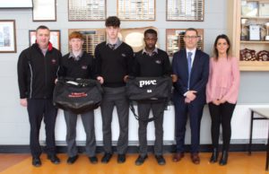 The Portlaoise CBS team who were presented with gear bags from PWC