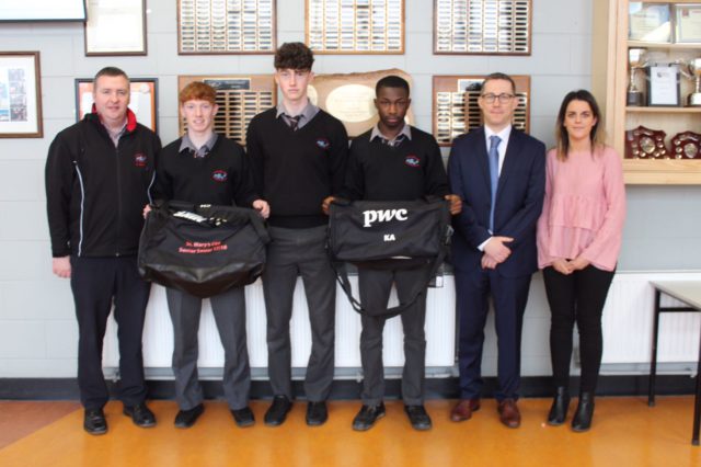 The Portlaoise CBS team who were presented with gear bags from PWC