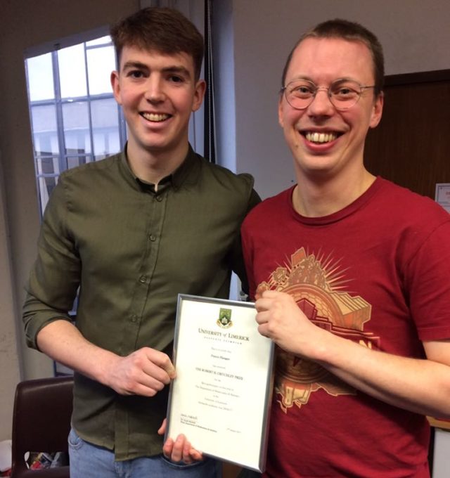 Frank Flanagan and Dr Cameron Hall with the award from UL