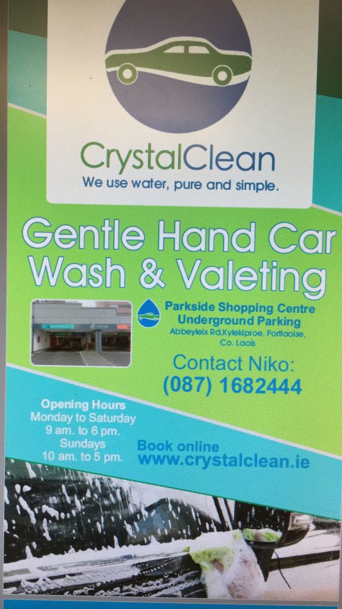 Crystal Clean Car Wash and Valet service coming to Portlaoise Laois Today