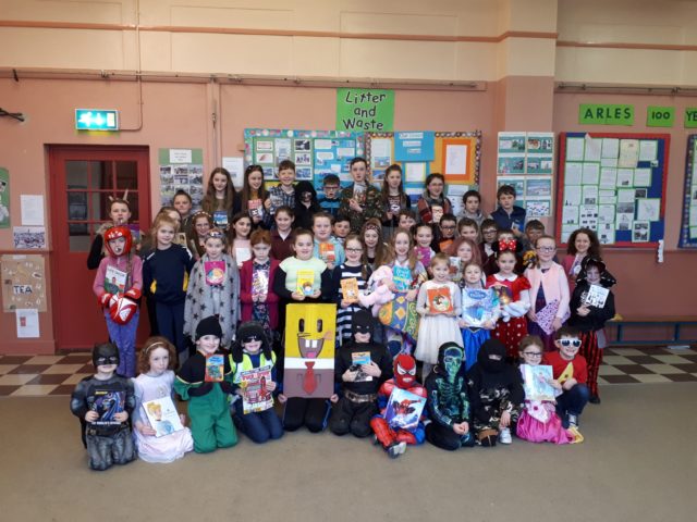 All of the kids from Arles NS on World Book Day