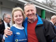 Emma Hooban with her dad Pat at full time after the big win