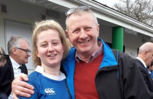 Emma Hooban with her dad Pat at full time after the big win