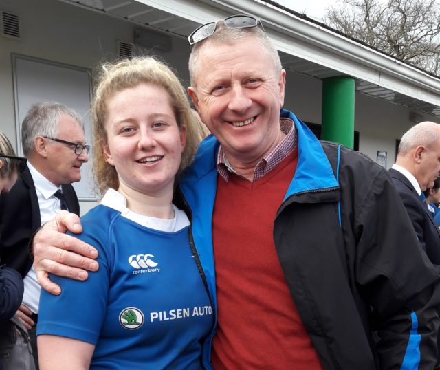 Emma Hooban with her dad Pat at full time after the big win